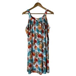 Jar of Love Tropical Palm Leaf Print Mini Tank Dress Orange Teal Summer Size 2XL